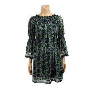 Max Studio Black Green Floral Patterned Mini Dress